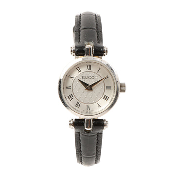 Gucci Round Face Side Lined Watch Black/ Silver