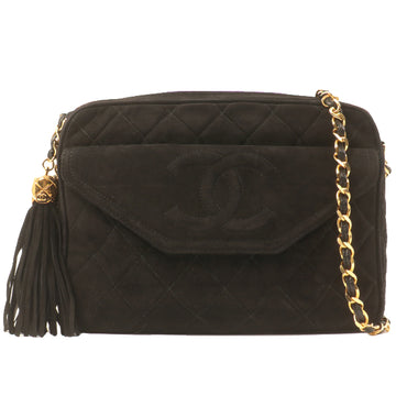 Chanel Around 1990 Made Suede Cc Mark Stitch Fringe Chain Bag Black