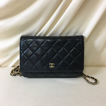Chanel Black Lambskin Matelasse Wallet On Chain Sku# 67457