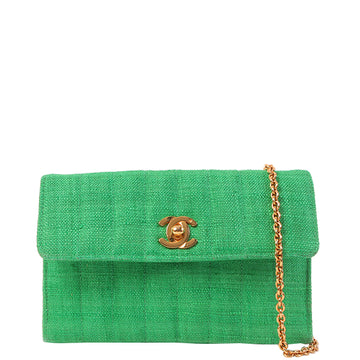 Chanel Around 1992 Made Linen Mademoiselle Stitch Turn-Lock Chain Bag Mini Green