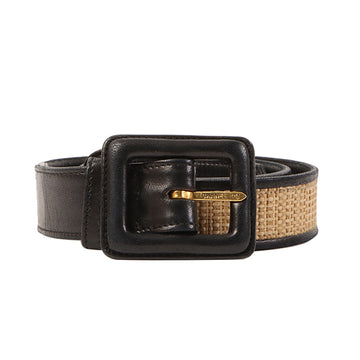 CHANEL Straw Leather Combinaiton Belt Black
