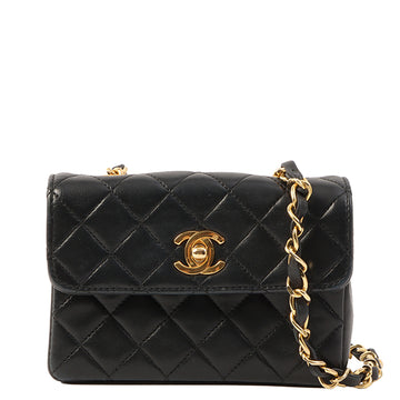 Chanel Around 1990 Made Straight Flap Turn-Lock Mini Chain Bag Black