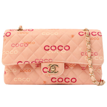 Chanel Around 2001 Made Cotton Logo Print Classic Flap Chain Bag 25Cm Coral Pink