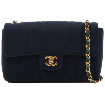 Chanel Around 1992 Made Cotton Mademoiselle Stitch Classic Flap Chain Bag Navy