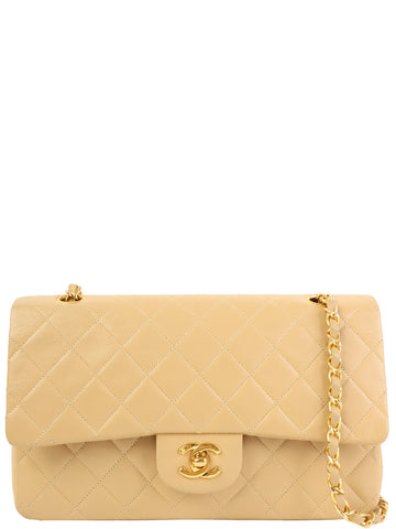 CHANEL Around 1990 Made Classic Flap Chain Bag 25Cm Beige