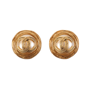 CHANEL 1994 Made Round Pearl Cc Mark Earrings