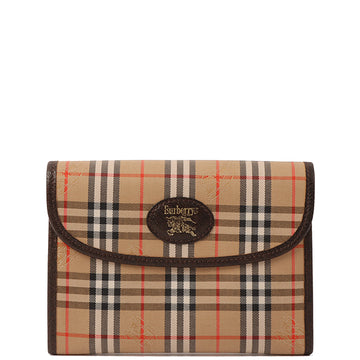 BURBERRY Nova Check Pattern Logo Embossed Pouch Beige/Brown