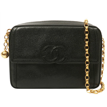 Chanel Around 1992 Made Caviar Skin Cc Mark Stitch Ball Charm Bijou Chain Bag Black