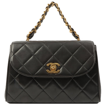 Chanel Around 1995 Made Design Flap Turn-Lock Chain Hand Bag Black