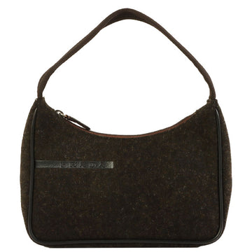 PRADA Wool Logo Embossed Top Handle Bag Dark Brown