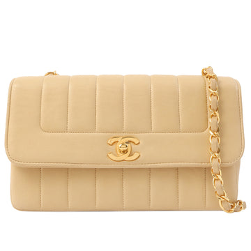 Chanel Around 1992 Made Mademoiselle Stitch Turn-Lock Chain Bag Beige