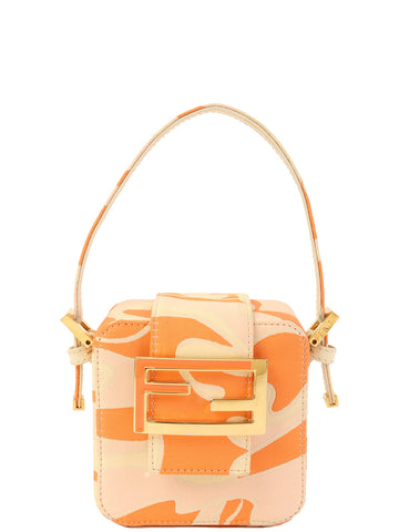 FENDI Design Pattern Logo Plate Top Handle Bag Orange/Pink/Cream
