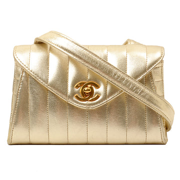 Chanel Around 1995 Made V Flap Mademoiselle Stitch Shoulder Bag Gold