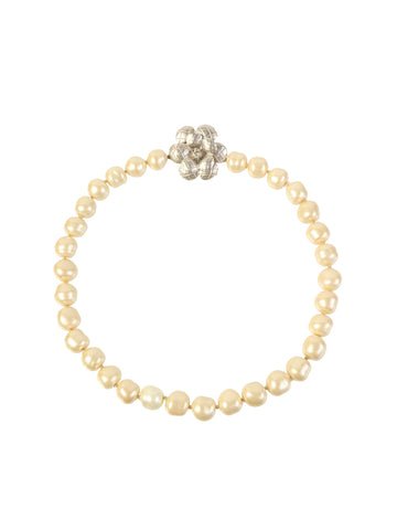 CHANEL 1994 Made Pearl Camellia Motif Necklace Silver