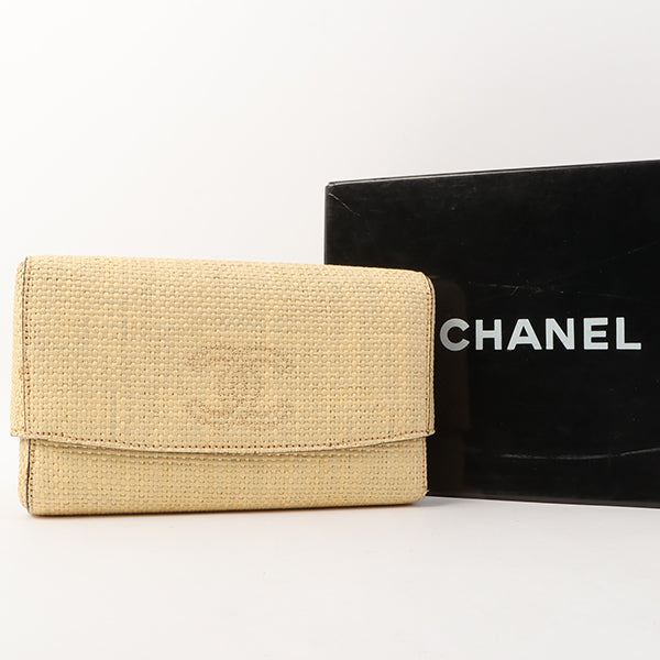 Chanel Around 1998 Made Raffia Cc Mark Stitch Clutch Bag Beige