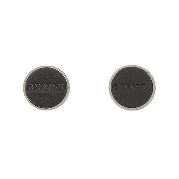 Chanel 2000 Made Round Leather Logo Earrings Black