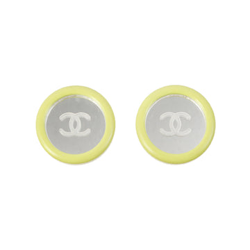 Chanel 1995 Made Round Mirror Cc Mark Earrings Lime Green