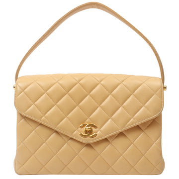 Chanel Around 1997 Made V-Flap Turn-Lock Handbag Beige