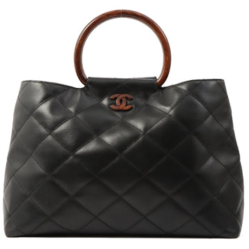 Chanel Around 2000 Made Wood Turn-Lock Handbag Black