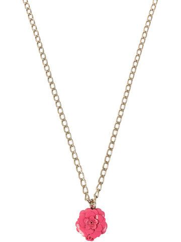 CHANEL 2004 Made Camellia Motif Cc Mark Necklace Pink/White