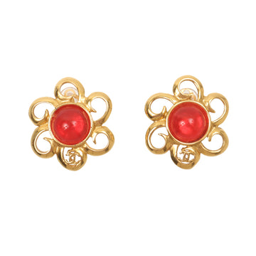 Chanel 1996 Made Gripoix Flower Cc Mark Earrings Red