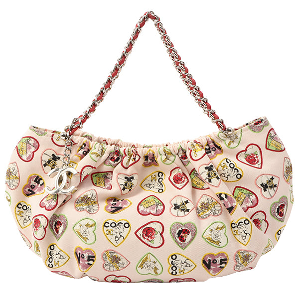 Chanel Around 2006 Made Canvas Multi Heart Motif Printed Chain Bag Pin