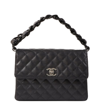 Chanel Around 1997 Made Caviar Skin Plastic Chain Top Handle Bag Black