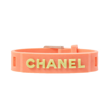CHANEL 1999 Made Rubber Belt Logo Bracelet Salmon Pink/Green