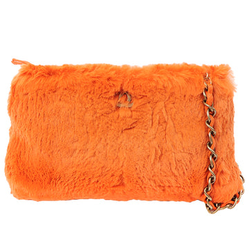 Chanel Around 2000 Made Fur Cc Mark Plate Chain Bag Orange