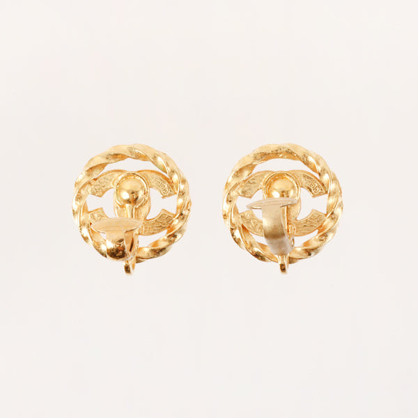 Chanel Vintage Fake Pearl Stone Coco Mark 01p Gold Earrings