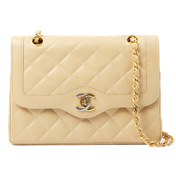 Chanel Around 1997 Made Paris Limited Design Flap Turn-Lock Chain Bag Beige