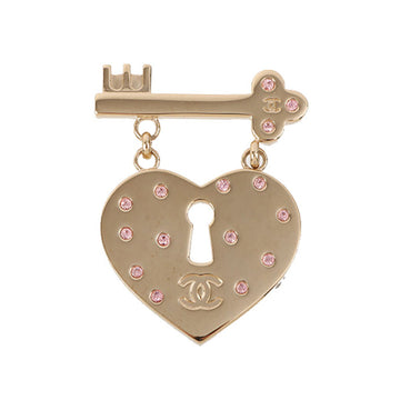 Chanel 2002 Made Rhinestone Heart Key Motif Cc Mark Brooch Soft Pink