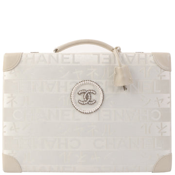 Chanel Around 2005 Made Ginza Limited Logo Pattern Pearl Cc Mark Attache Case White/Silver