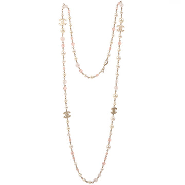 Chanel 2008 Made Color Stone Cc Mark Motif Pearl Necklace Pink/White/Clear