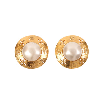 CHANEL 1993 Made Pearl Round 4 Cc Mark Earrings