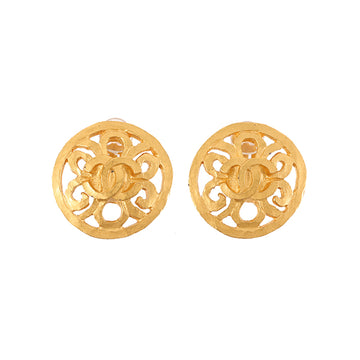 CHANEL 1995 Made Round Cutout Cc Mark Earrings