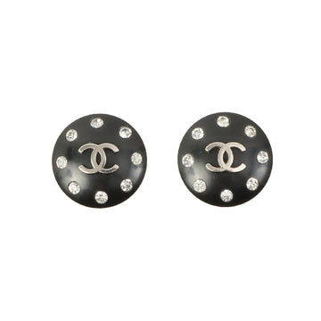 Chanel 1996 Made Rhinestone Coco Mark Earring Black / Silver