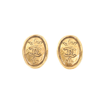 Chanel 1991 Made Oval Cc Mark Crown Earrings