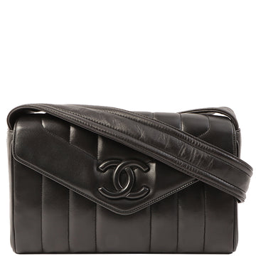 Chanel Around 1995 Made V Flap Mademoiselle Stitch Cc Mark Shoulder Bag Black