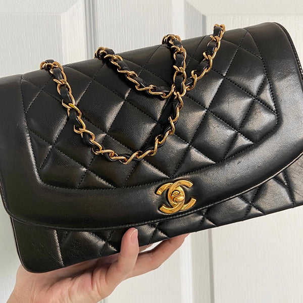 Chanel Around 1995 Made Diana Flap Chain Bag 25Cm Black