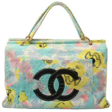 Chanel Around 1997 Made Pearl Flower Pattern Cc Mark Tote Bag Sky Blue