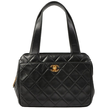 Chanel Around 1997 Made Turn-Lock Logo Charm Top Handle Bag Black