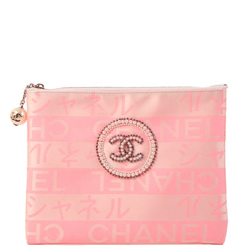 CHANEL Around 2005 Made Ginza Limited Logo Pattern Pearl Cc Mark Pouch Neon Pink