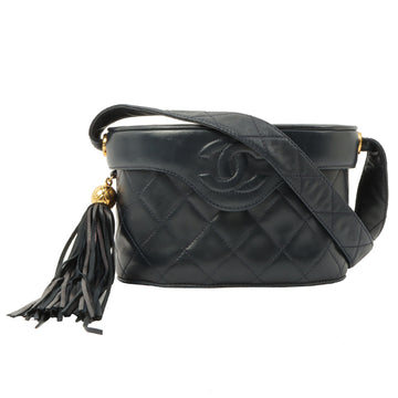 Chanel Around 1997 Made Cc Mark Stitch Fringe Box Shoulder Bag Navy