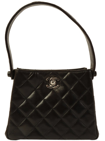 CHANEL Around 1997 Made Double Face Turn-Lock Mini Top Handle Bag Black