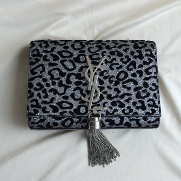 YVES SAINT LAURENT YSL Glitter Leopard Print Tassel Kate Shoulder Bag Sku# 60173