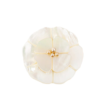 Chanel 1998 Made Shell Camellia Motif Brooch White
