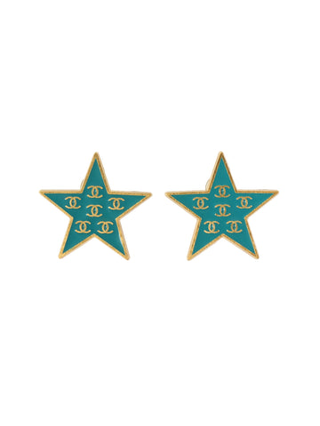 CHANEL 2001 Made Star Motif Cc Mark Earrings Blue