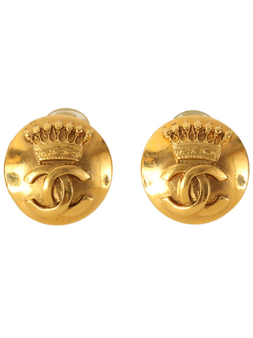 CHANEL 1996 Made Round Cc Mark Crown Earrings