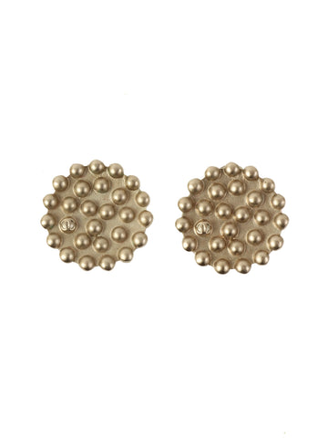 CHANEL 1998 Made Round Dotted Design Cc Mark Earrings Silver
